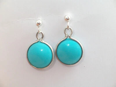 Orecchini pendenti in ARGENTO 925 con Neolite (Turchese ricomposto) -Pietra Dura - Immagine 1 di 4