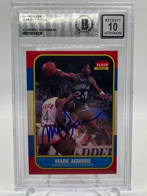 Mark Aguirre Dallas Mavericks 1986 Fleer #3 Signed Autograph Beckett BAS Auto 10 - Image 1 of 3