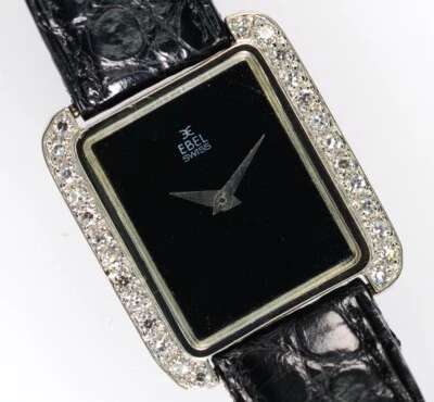Ebel Uhr Vintage Tank 23 mm 18k Weissgold Diamant Handaufzug Onyx black - Bild 1 von 4