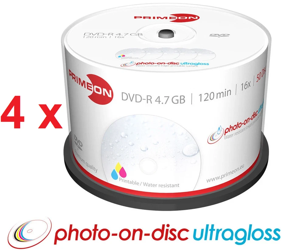 200 Primeon DVD-R photo on disc ultragloss glossy Bedruckbar Full Printable - Bild 1 von 4