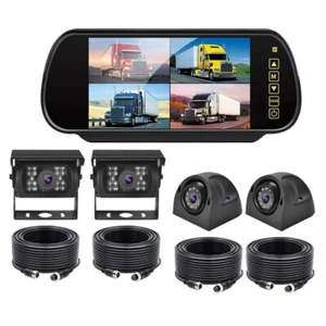 7" Quad Mirror Clip Monitor 4x4PIN CCD Side Reversing Camera 12/24v For Truck RV - Picture 1 of 20
