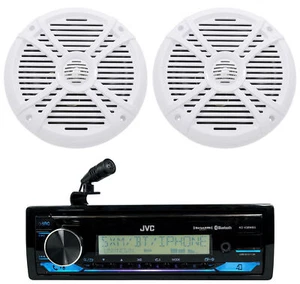 JVC KD-X38MBS 1-Din Marine Stereo Receiver w/Bluetooth/USB+(2) White 8" Speakers - Picture 1 of 12