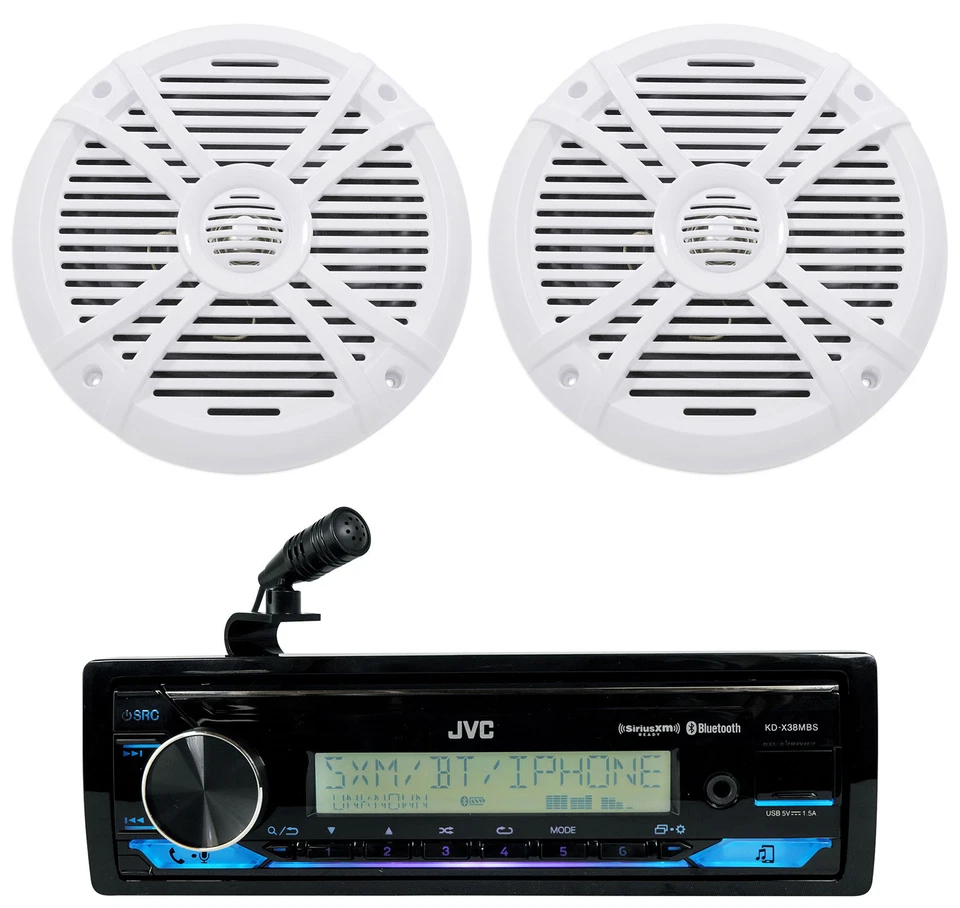 Receptor estéreo marino JVC KD-X38MBS de 1 din con altavoces Bluetooth/USB+(2) blancos de 8" Foto 1 de 4