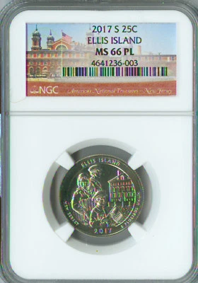 2017 S Ellis Island Quarter NGC MS66 PL . - Image 1 of 4