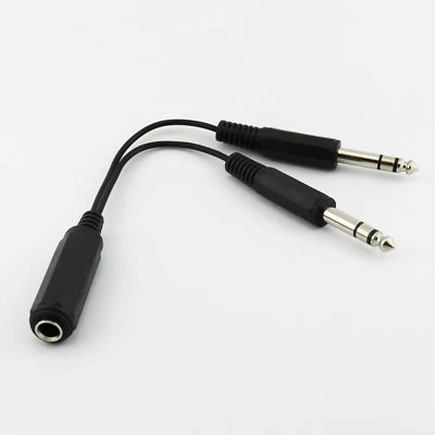 1x 6.35mm Female Stereo to 2x 1/4" Male Stereo Audio Headphone Cable Cord 20CM - Image 1 of 4