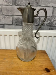 Antique Crystal Jug Decanter E.P. Zinc Silver Plated Made in England 11.5” Rare - Bild 1 von 6