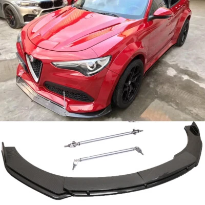 Divisor de labios de parachoques delantero con aspecto de fibra de carbono + varillas de puntal para Alfa Romeo Giulia Foto 1 de 4