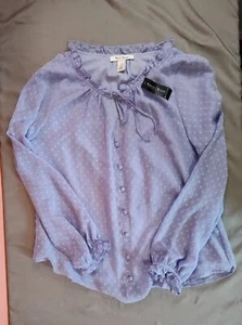 White House Black Market Damenbluse transparente Ärmel gepunktet lila Small - Bild 1 von 8