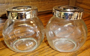 Spice Jars 2pc Clear Glass w/Silver-ToneFaux Stainless Lid~ 3.5"x3" 327/317 - Picture 1 of 2