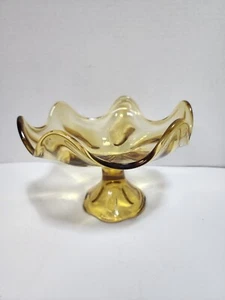 Viking Amber Art Glass Pedestal Bowl Compote 6 Petal - Picture 1 of 5