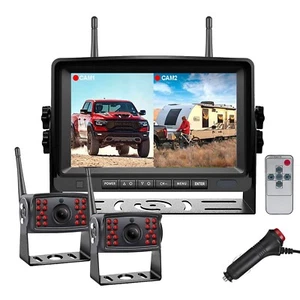 Digital Wireless Backup Cameras x2 Car DVR Quad Split Screen Monitor 7 Inch Kit - Picture 1 of 23