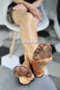 ¡Lote 3 pares! De colección No elástico contraste sedoso lunares planos DERECHOS todo nylon medias - Imagen 1 de 36