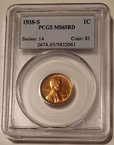 1938 S Lincoln Wheat Cent MS65 RED PCGS - Picture 1 of 4