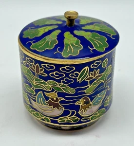 Vintage chinesischer Cloisonné Mini Topf Glas Vögel Seerose Schmuck Schnupftabak Gewürz 2" - Bild 1 von 7