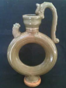 VINTAGE CELADON GLAZED WATER DROPPER 10 1/2"=26.5cm ROOSTER SPOUT DRAGON HANDLE - Picture 1 of 6