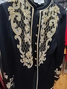 ST. JOHN Evening Black Jacket Coat S M 6 4 DUSTER DRESS Sequined Gold Embroidery - Picture 1 of 13