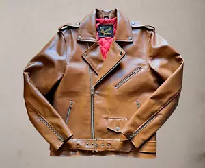 Giubbotto chiodo pelle marrone tabacco moto biker Guendj Milano taglia M - Foto 1 di 12