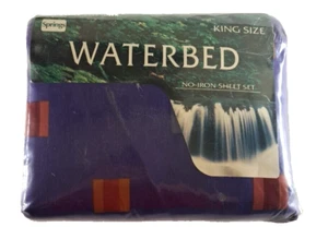 Vintage NEW Waterbed Sheets NOS King Purple Orange Red Abstract Springs 1990s - Picture 1 of 4