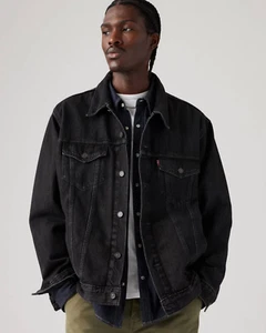 Levi's Premium Black Type 3 Big E Black Denim Trucker Jacket Size M - Picture 1 of 11
