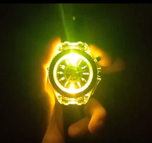 Reloj cuarzo luminoso amarillo moda transparente función luminosa regalo unisex - Imagen 1 de 2