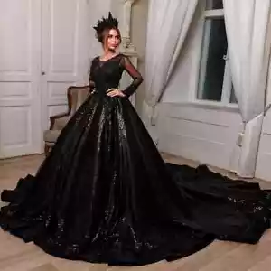 Luxury A-Line Wedding Dresses O-Neck Sulfur Sleeved Feather Sequin Bridal Gowns - Picture 1 of 12