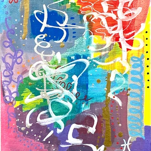 Scripting - Original Art Liquid Oil Paint & Marker Signed Painting 6”x8” - Picture 1 of 8