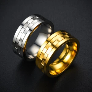 18K Gold/Silver Spinner Band 8mm Stainless Steel Men's Women Gift Ring Size 5-12 - Picture 1 of 7