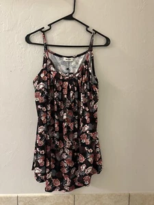 NWT BEPEI Women Loose Casual Pleated Flowy Camisole Tank Top Floral Flower Dark - Picture 1 of 11