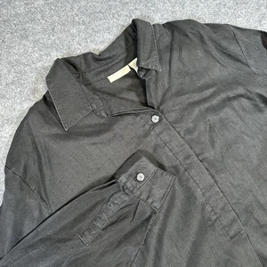 Camisa túnica de lino Jill para mujer grande negra bordada dobladillo manga larga cuello - Imagen 1 de 7