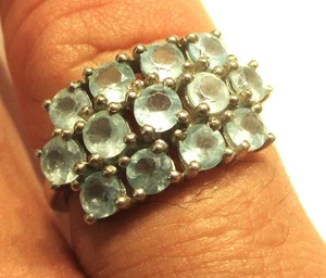 STERLING SILVER OLD VINTAGE BLUE TOPAZ CLUSTER DRESS RING SIZE O - Picture 1 of 2