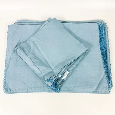 Pottery Barn Light Blue 100% Linen Beaded Placemats and Napkins Set Of 10 - Image 1 of 4