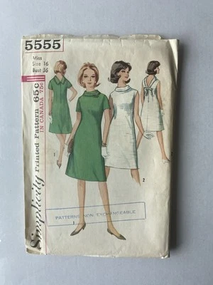 Vintage 64 FACTORY FOLDED Simplicity 5555 Sewing Pattern One-Piece Dress Bust 36 - Image 1 of 4