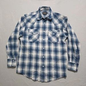 Herren Pendleton Herren Small Langarm Hemd kariert blau Perlen Druckknopf - Bild 1 von 8