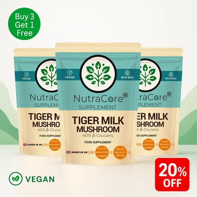 NUTRA CORE Tiger Milch Pilz 5000mg Kapseln- (40% B-Glucans) -100% Natürlich & Vegan Produkt