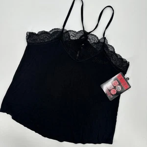 NWT Dixxon Black Lace Trim Cami Top Women's Small Spaghetti Strap V-Neck - Picture 1 of 9