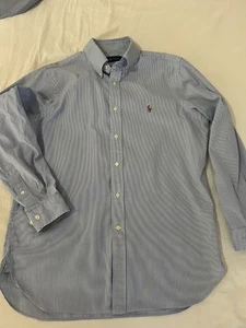 Mens Polo Ralph Lauren Medium Classic Button Shirt Blue & White Fine Striped - Picture 1 of 4