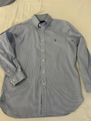 Mens Polo Ralph Lauren Medium Classic Button Shirt Blue & White Fine Striped - Image 1 of 4