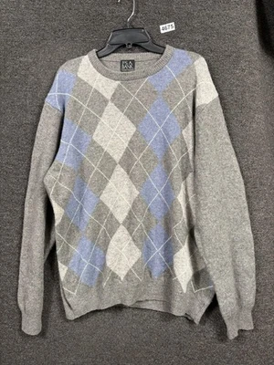 Jos. A. Suéter Bank Para Hombres XL Gris Azul Argyle Mezcla Lana de Cordero Cuello Redondo Pullover Foto 1 de 4