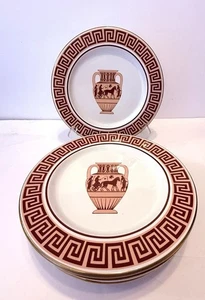 6 piatti insalata porcellana Mottahedeh chiave greca fregio oro/rosso/rosa 8,25” - Foto 1 di 4