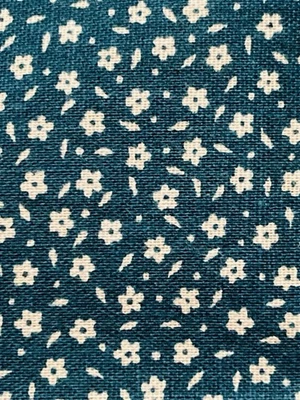 Cotton Fabric White Flowers on Teal Calico 1/2Y x 44" Width - Image 1 of 3
