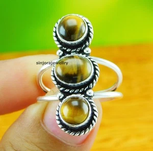 Anillo de piedras preciosas ojo de tigre 925 plata esterlina hecho a mano... - Imagen 1 de 4