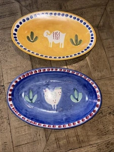 SOLIMENE di Vietri Campagna RAM Relish Platters Montone Italia Juego De 2 De Colección - Imagen 1 de 4