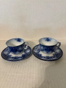 VINTAGE PAAR JOHN MADDOCK & SONS FLOW BLAUE ZIERLICHE DEMITASSE TASSEN UND UNTERTASSEN - Bild 1 von 9