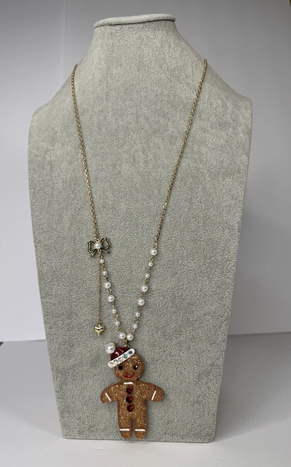 BETSEY Johnson Pan de Jengibre Hombre Brillo Vacaciones Colgante Estrás Collar con Caja Foto 1 de 4