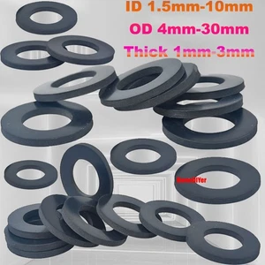 Black Rubber Gaskets Flat Washers Screws Sealings Round Ring Pads ID 1.5mm-10mm - Picture 1 of 15