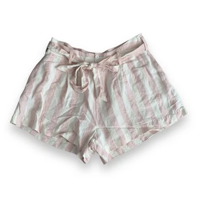 Rails Revolve Medium pink striped Katy high rise belted linen blend shorts - Image 1 of 4