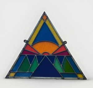 DAVID SCHEID Stained Glass Sunset Sunburst Triangle Rainbow Metal Frame 18"x15" - Picture 1 of 15