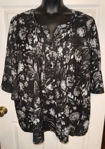 Catherines Plus Sz 2X Black Floral Lightweight 3/4 Sleeve Pullover Top EUC - Picture 1 of 11
