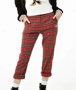 LARGE Forever 21/Disney x Mickey Mouse Damen rot kariert Cropped Hose - Bild 1 von 13