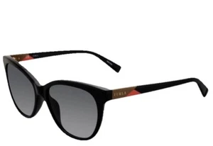 NWT $185 Furla SFU137 Black De Rigo Sunglasses Semi Cat Eye Fully Rimmed + Case - Picture 1 of 13